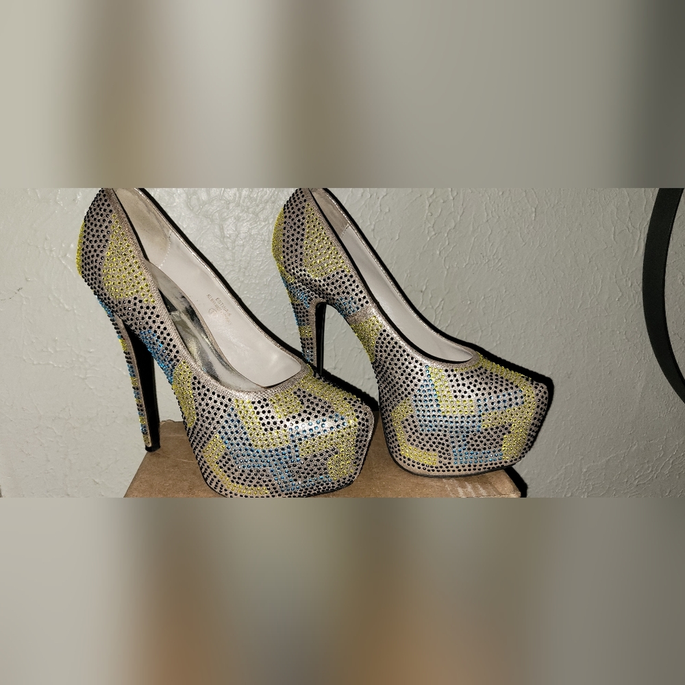 Once worn, Size 10 colorful Stiletto/Platforms